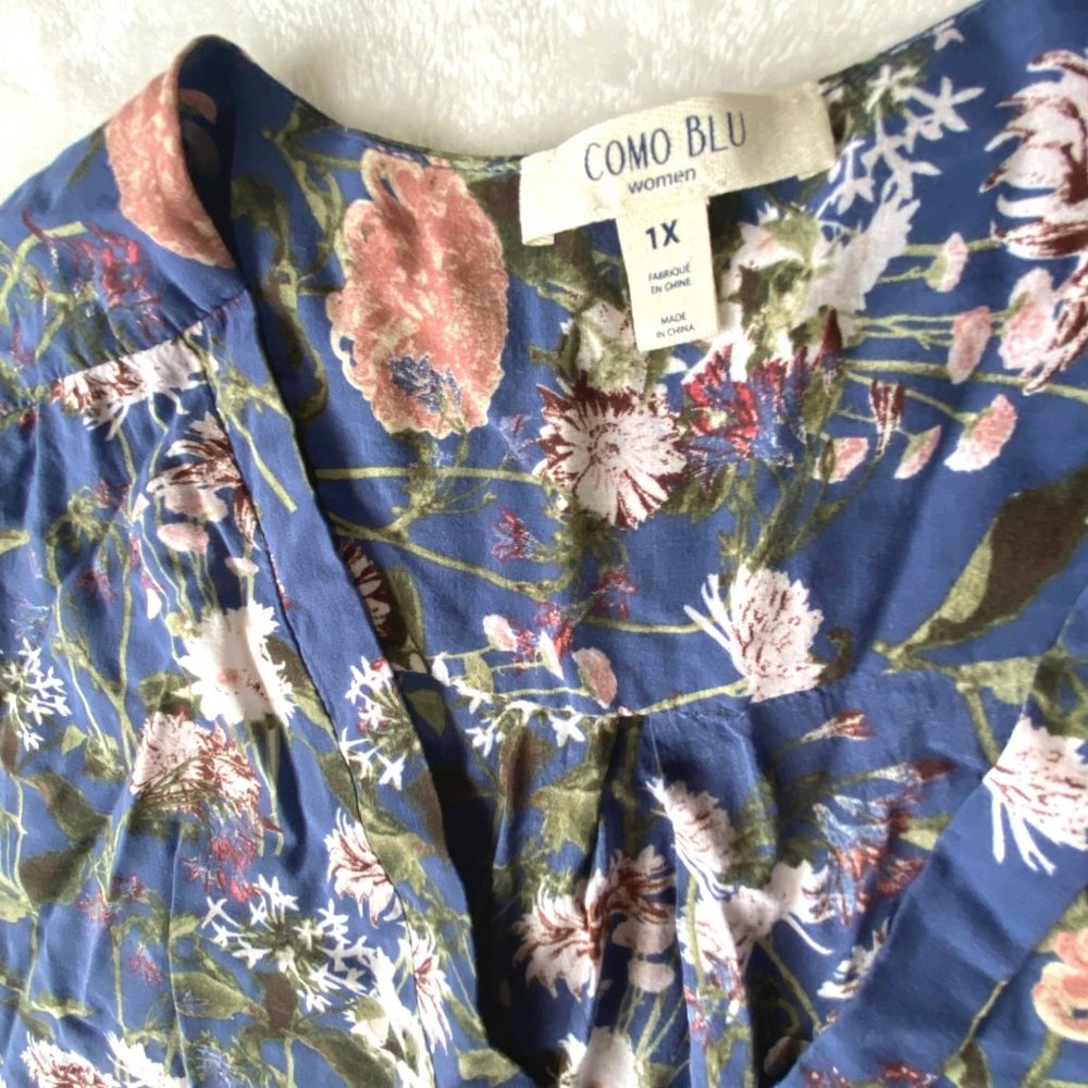size 1x blouse/top Como Blu roll‎ tab sleeves floral lightweight v-neck - Picture 9 of 11